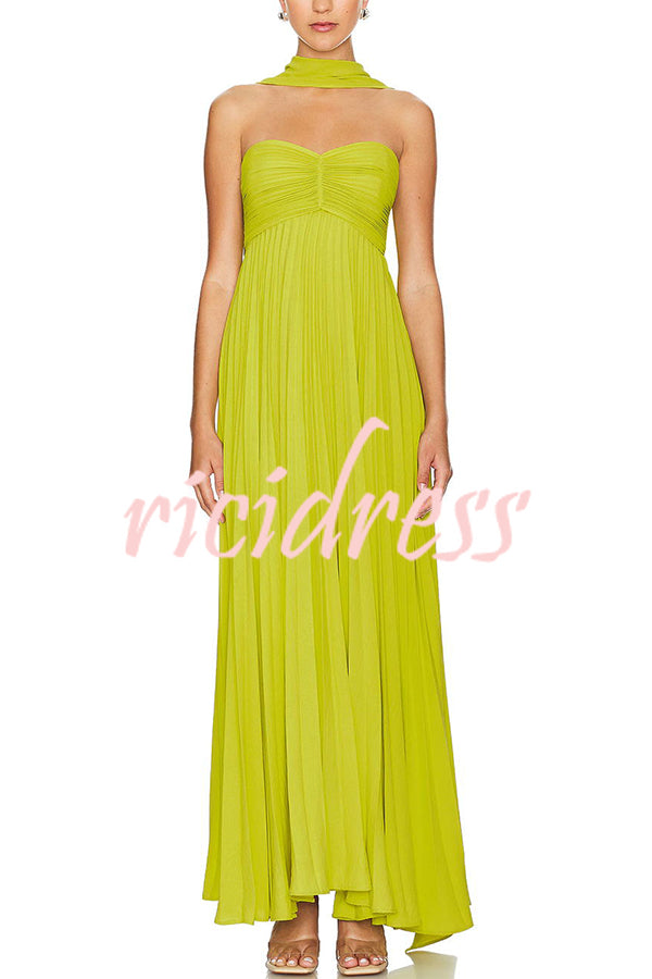 Exquisite Princess Pleated Off Shoulder with Scarf Party Maxi Dress