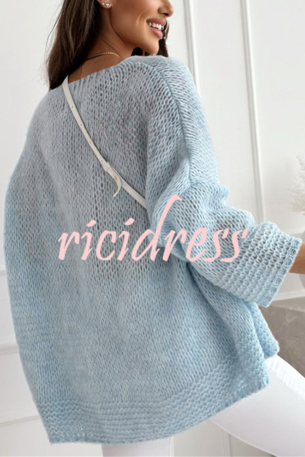 Solid Color Loose V-neck Casual Knitted Sweater