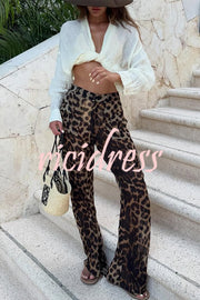 Minka Chiffon Leopard Elastic Waist Pocketed Loose Cargo Pants