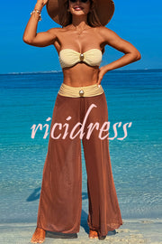 Solid Color Loose Metal Buckle Beach Pants