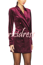 Holiday Soiree Solid Color Velvet Lapel Long Sleeve Blazer Mini Dress