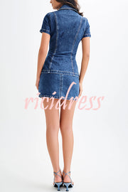 Modern Flavor Denim High Rise Back Zipper A-line Stretch Mini Skirt