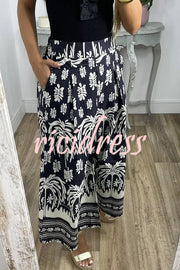 Unique Print Elastic Waist Loose Pocket Holiday Wide Leg Pants