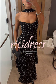 Kaylee Chiffon Polka Dot Ruffled Tiered Hem Scarf Maxi Dress