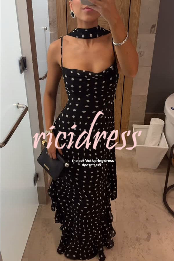 Kaylee Chiffon Polka Dot Ruffled Tiered Hem Scarf Maxi Dress