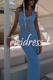 Sun Kissed Knit Cutout Backless Tie-up Slit Vacation Maxi Dress