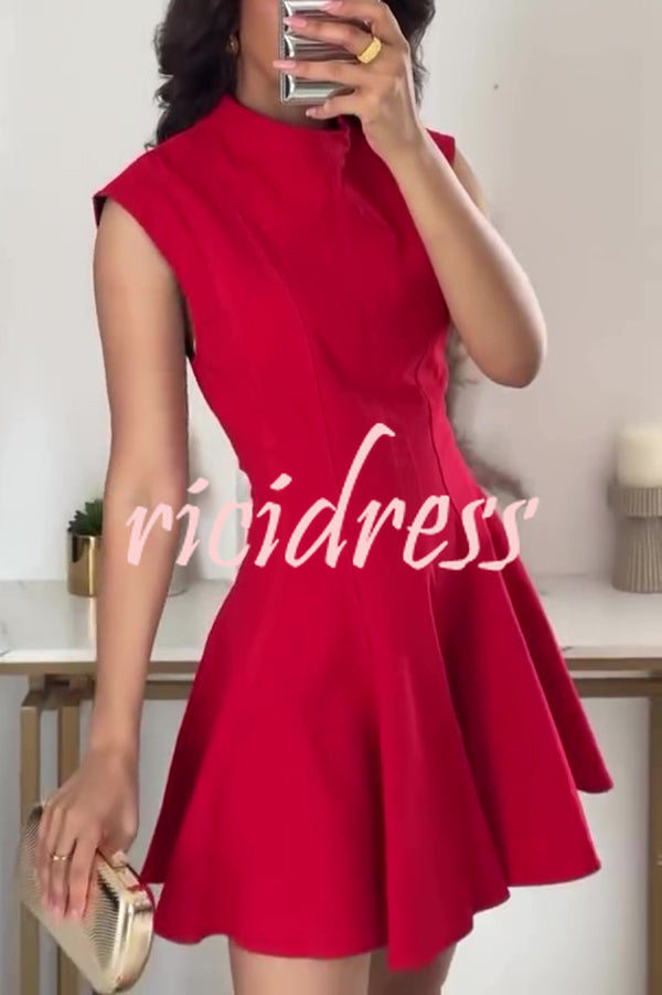 Solid Color Round Neck Sleeveless Waist Mini Dress