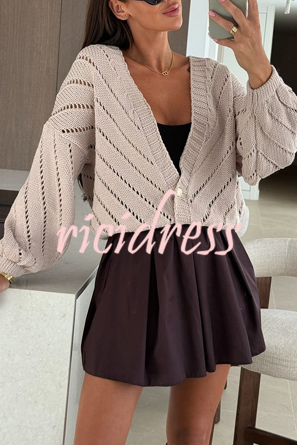 Fashion Hollow Knitted V-neck Button Loose Cardigan