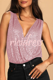 Timeless Beauty Sequin Back Swing Neck Bodysuit Tank