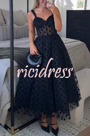 Perfect Guest Tulle Polka Dot Sweetheart Bustier A-Line Midi Dress