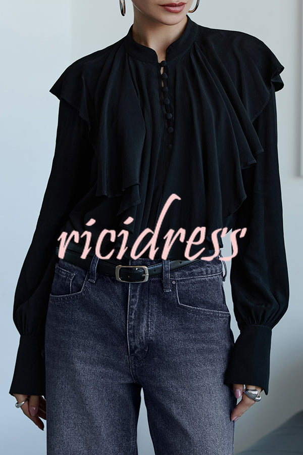 Court-style Draped Ruffled Elegant Chiffon Blouse