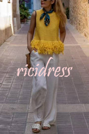 Solid Color Round Neck Sleeveless Hollow Tassel Loose Vest