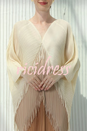 Fashionable Color-blocked Multi-layered Tassel Loose Midi Dress