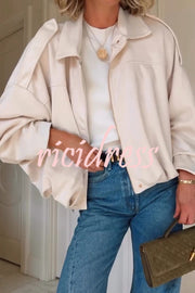 Fashion Lapel Long-sleeved Casual Bomber Jacket