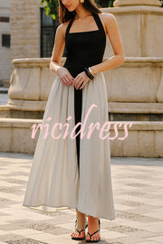 Fashion Contrast Color Stitching Sleeveless Backless Slim Maxi Dress