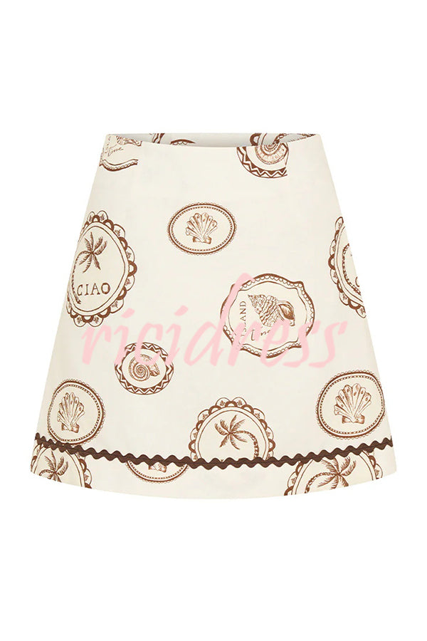 Resort Style Print Lapel Short Sleeve Shirt and Casual Mini Skirt Set