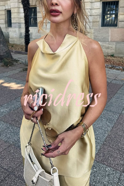 Satin Solid Color Loose Backless Casual Top