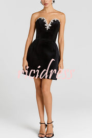 Ines Luxurious Velvet Jewel-encrusted Sweetheart Off Shoulder Neck Tulip Stretch Mini Dress