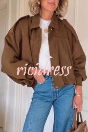 Fashion Lapel Long-sleeved Casual Bomber Jacket