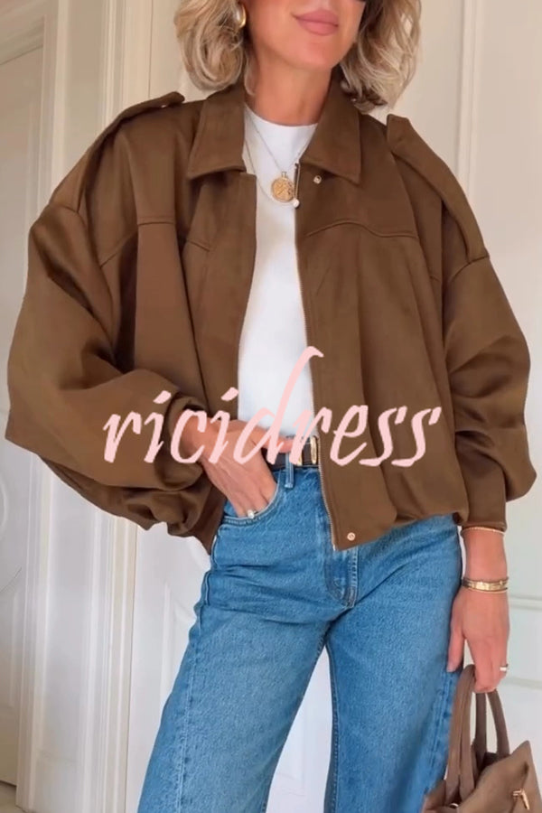 Fashion Lapel Long-sleeved Casual Bomber Jacket