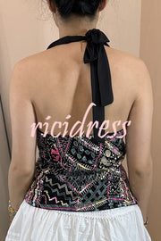 Fashion Sequined Casual V-neck Backless Slim Vest