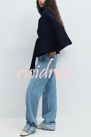 Fashionable Stand Collar Button Waist Tie Loose Cape