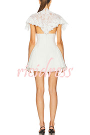 Unforgettable Floral Lace Crop Cape Flare Mini Dress