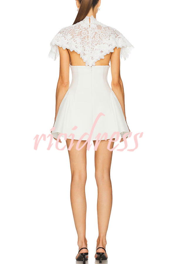 Unforgettable Floral Lace Crop Cape Flare Mini Dress