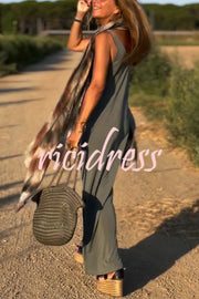 Solid Color V-neck Sleeveless Casual Loose Maxi Dress