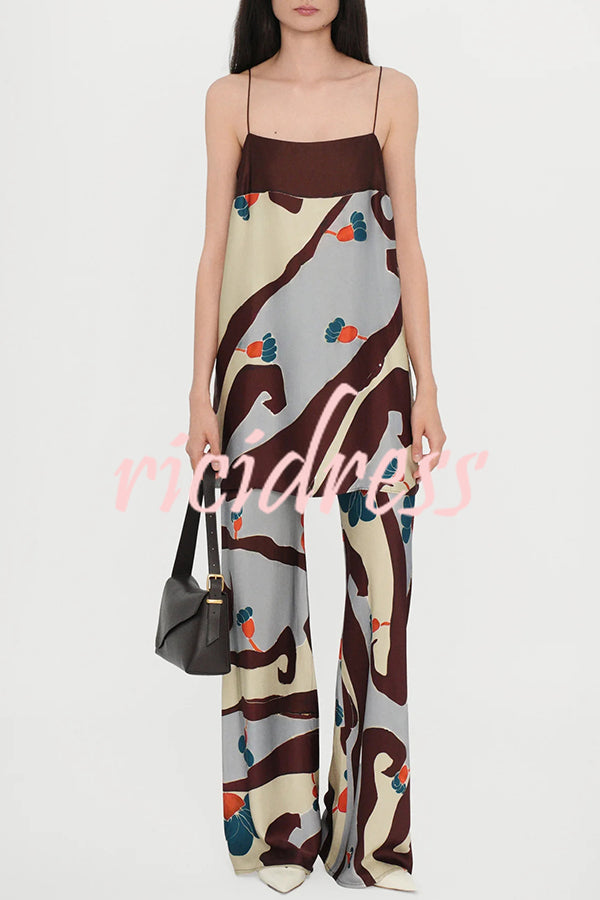 Loving Views Satin Unique Print a-line Tank and Elastic Waist Loose Pants Set
