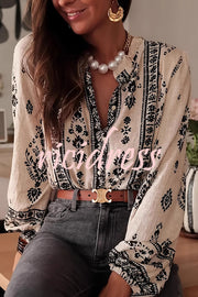 Unique Print Long-Sleeved Button-Up Elegant Shirt