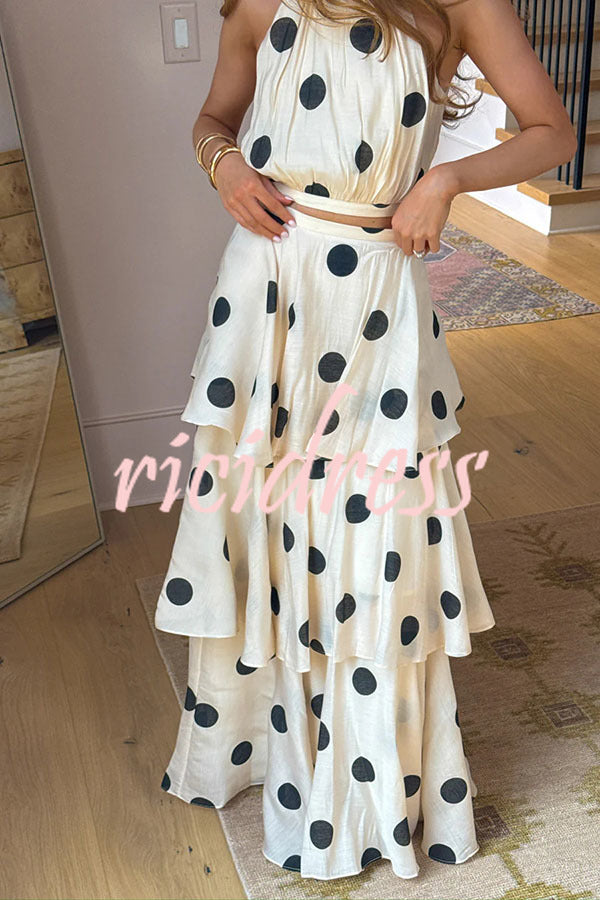 Gift To You Polka Dot Print High Neck Sleeveless Top