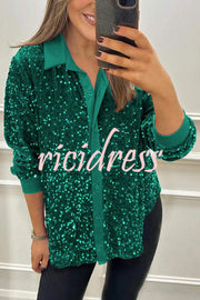 Fashion Velvet Sequined Loose Casual Long-sleeved Shirt