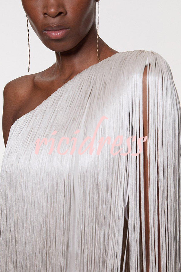 Fashion One-shoulder Slim-fit Elegant Tassel Mini Dress