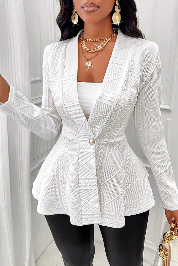 Solid Color V-neck Long-sleeved Button Waist Blazer