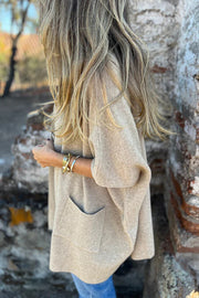 Solid Color Casual Hooded Single Button Pocket Loose Cape Jacket