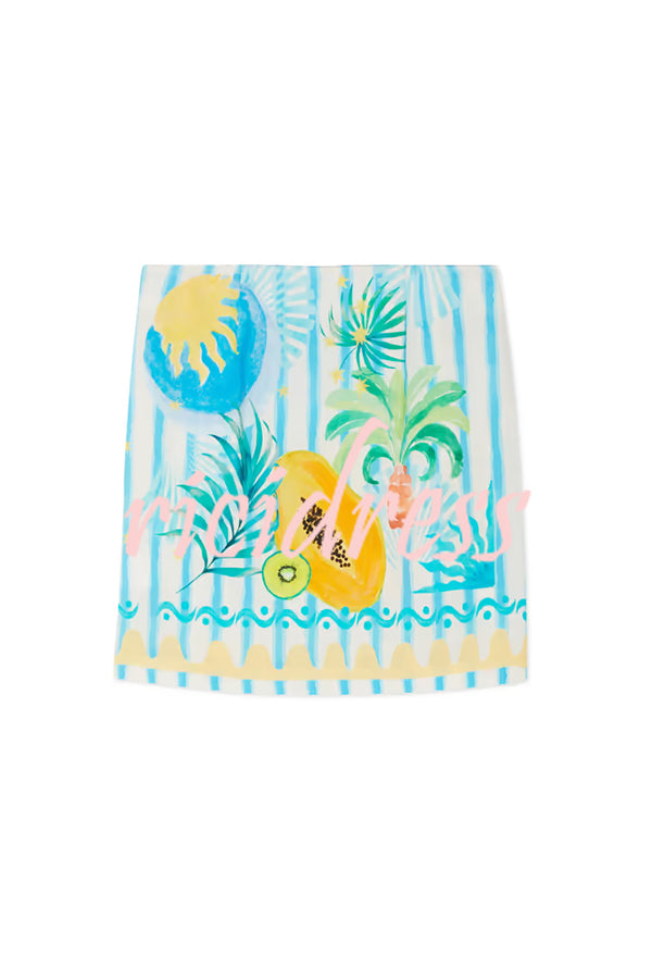 See You in Rio Tropical Fruits Print Wrap Tie-up Mini skirt
