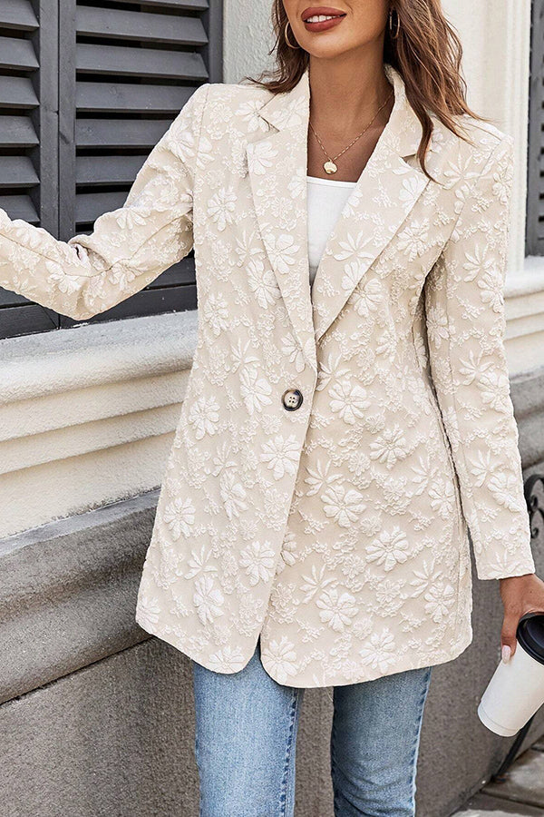 Fashion Jacquard Lapel Long Sleeve Single Button Loose Blazer