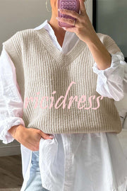 Solid Color V-neck Sleeveless Casual Loose Vest