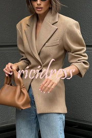 Solid Color Loose Lapel Long Sleeve Button Blazer