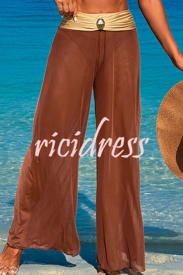 Solid Color Loose Metal Buckle Beach Pants