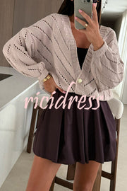 Fashion Hollow Knitted V-neck Button Loose Cardigan