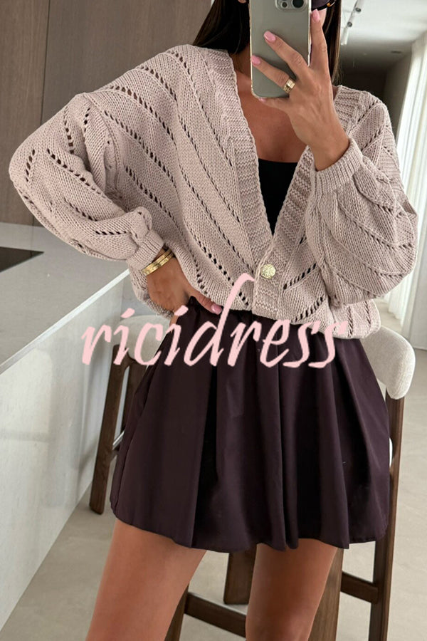 Fashion Hollow Knitted V-neck Button Loose Cardigan