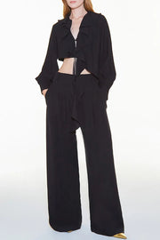 Adriano Double Button High Waist Pocketed Wide Leg Pants