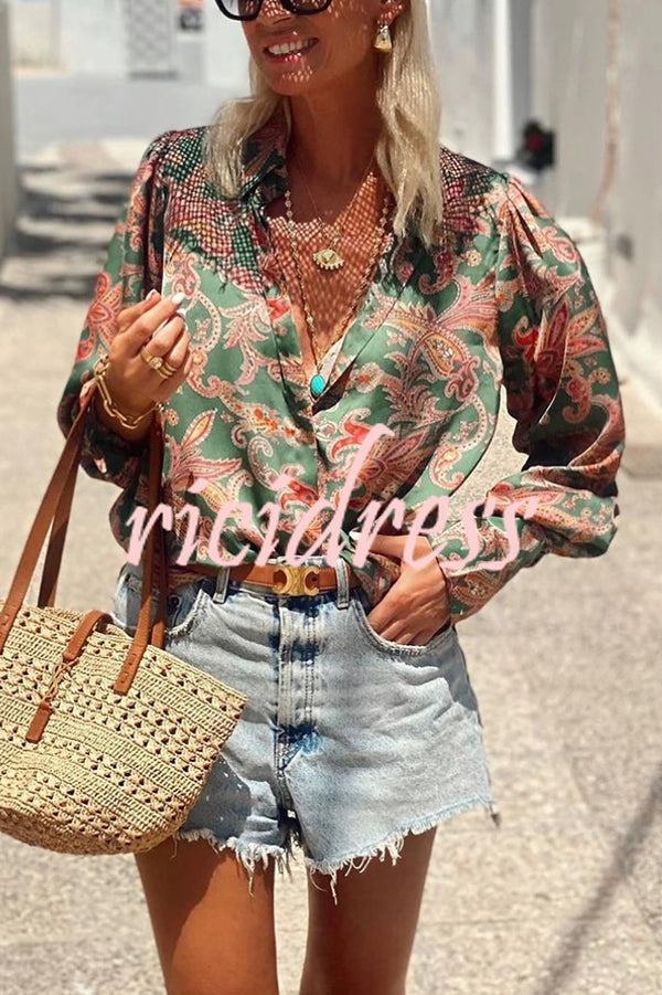 Unique Printed Loose Resort Long Sleeve Shirt