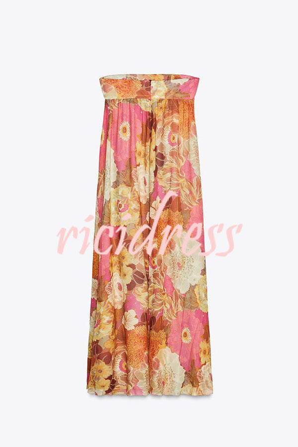 Shelia Ethnic Floral Print Off Shoulder A-line Maxi Dress