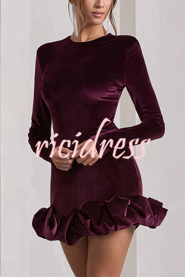 Solid Color Velvet Slim-fit Long-sleeved Mini Dress