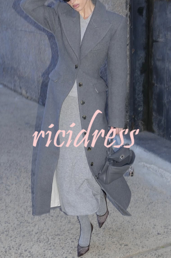 Elegant Lapel Long Sleeve Button High Waist Long Coat
