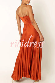 Catch The Light Satin Pleated V-neck Slip Maxi Dress