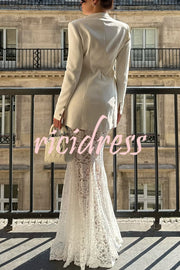 Poetic Muse Floral Lace High Rise Elastic Waist Fishtail Hem Maxi Skirt